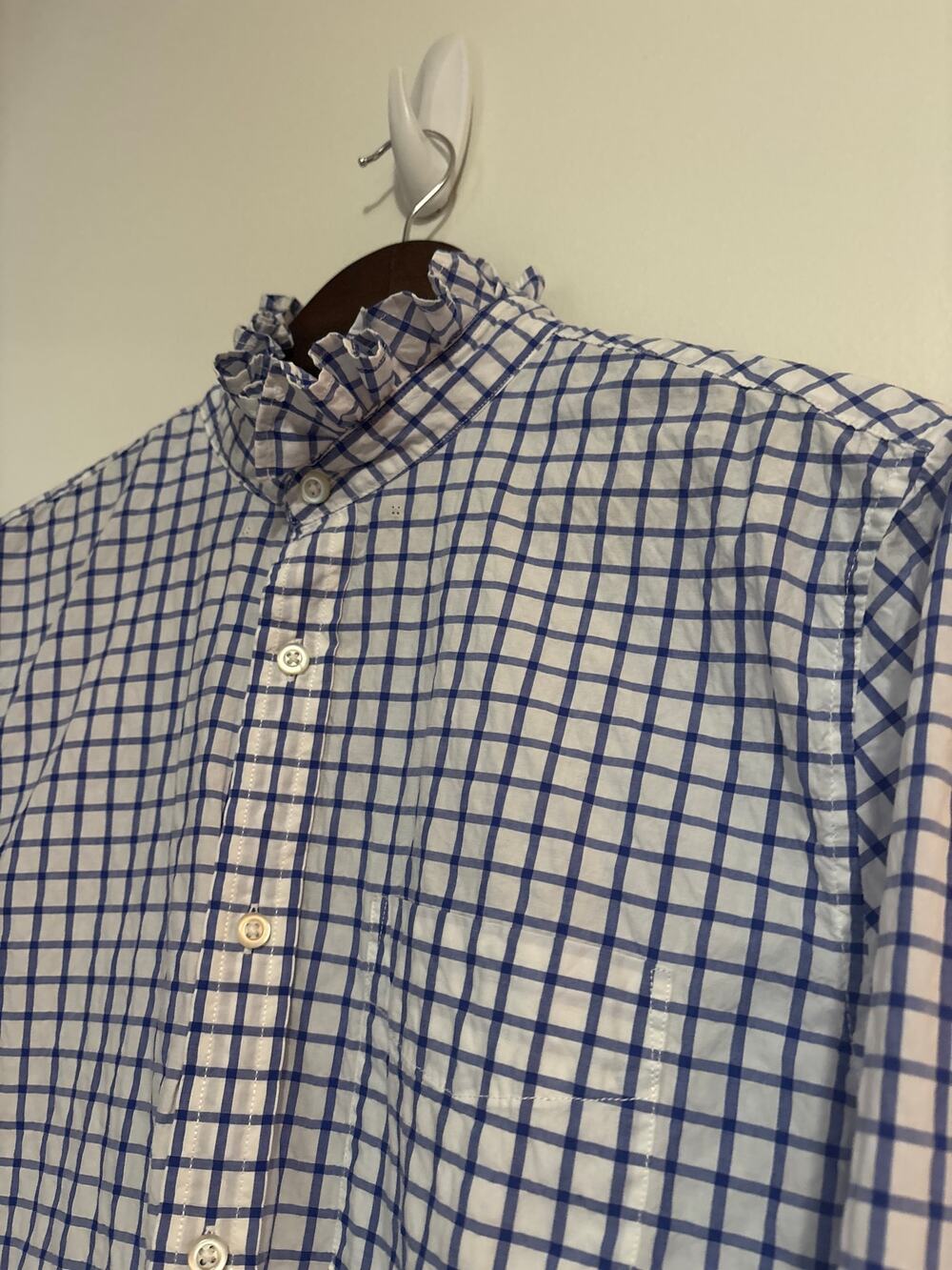 Womens Tommy Hilfiger Upcycled Ruffle Button Up Shirt Blue and Yellow Size XL